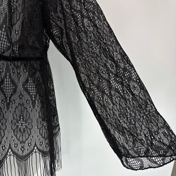 Venezia Jeans Y2K Lace Fringe Cardigan 18/20 Sheer Swim Cover Up Boho Whimsigoth - Picture 2 of 5